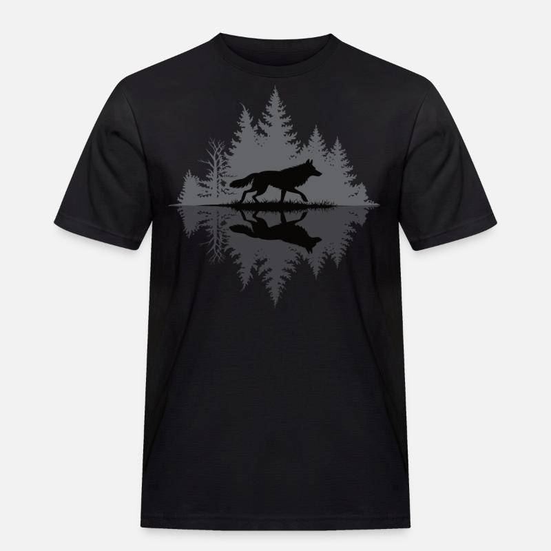 Wolf im dunklen Wald - Männer Workwear T-Shirt - Schwarz