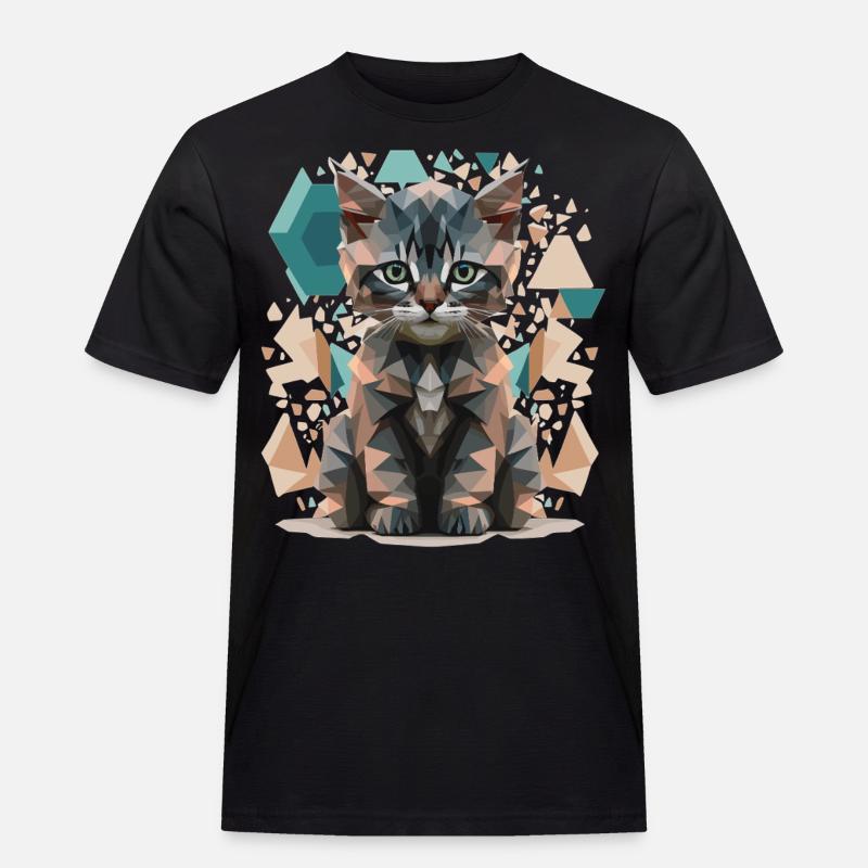 Low-Poly Katzen Kunst - Männer Workwear T-Shirt - Schwarz