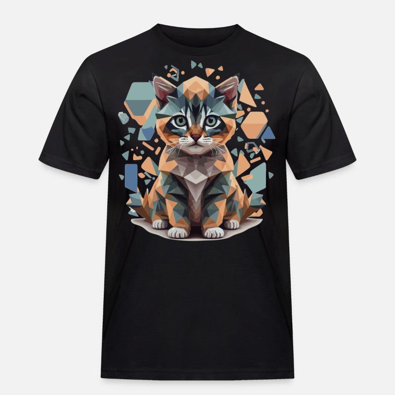 Polygon Katze Low-Poly - Männer Workwear T-Shirt - Schwarz
