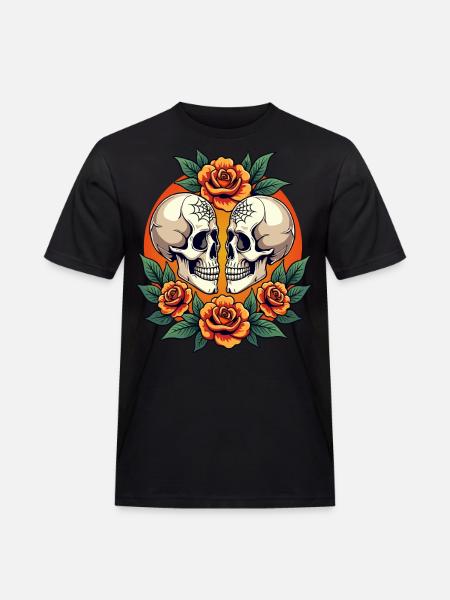 Dødningehoveder og blomster Mørk Æstetisk Blomster - Herre Workwear T-Shirt - sort