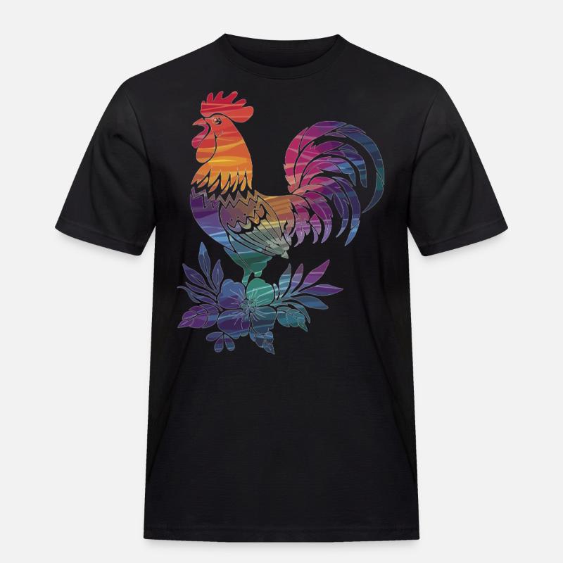 Bunter Hahn mit Blumen - Männer Workwear T-Shirt - Schwarz