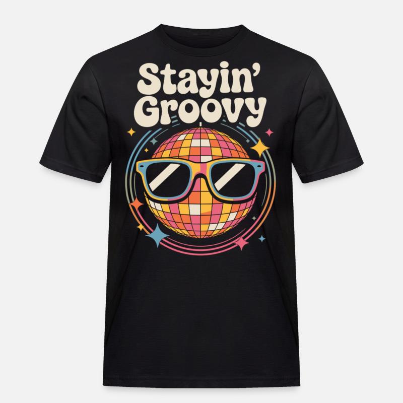 Bunte Diskokugel mit Sonnenbrille - Männer Workwear T-Shirt - Schwarz