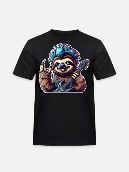 Sloth Rock and Roll Guitarist - Men's Workwear T-Shirt - black