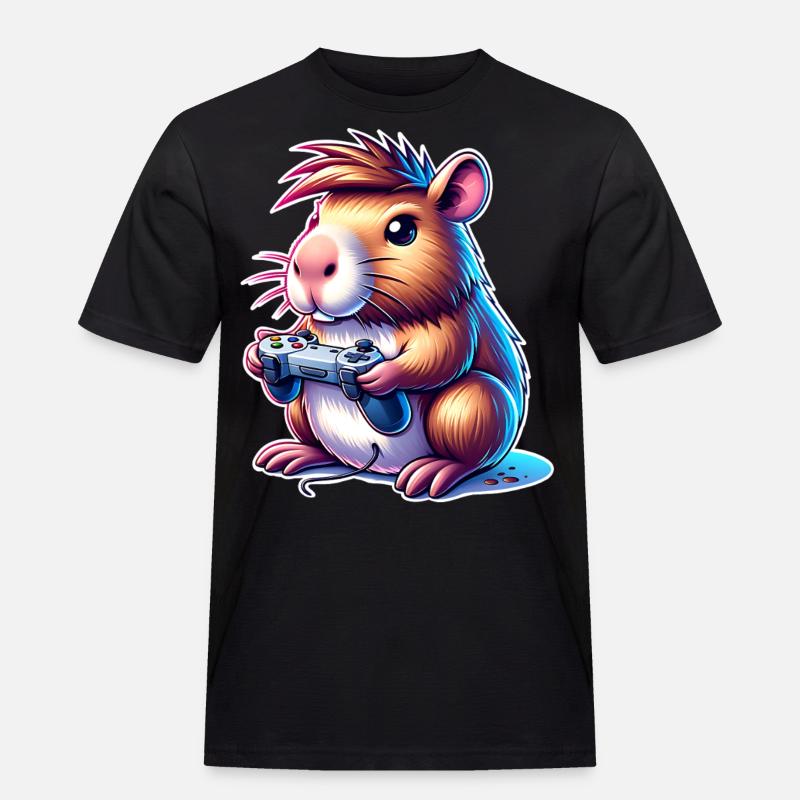Capybara Gaming - Männer Workwear T-Shirt - Schwarz