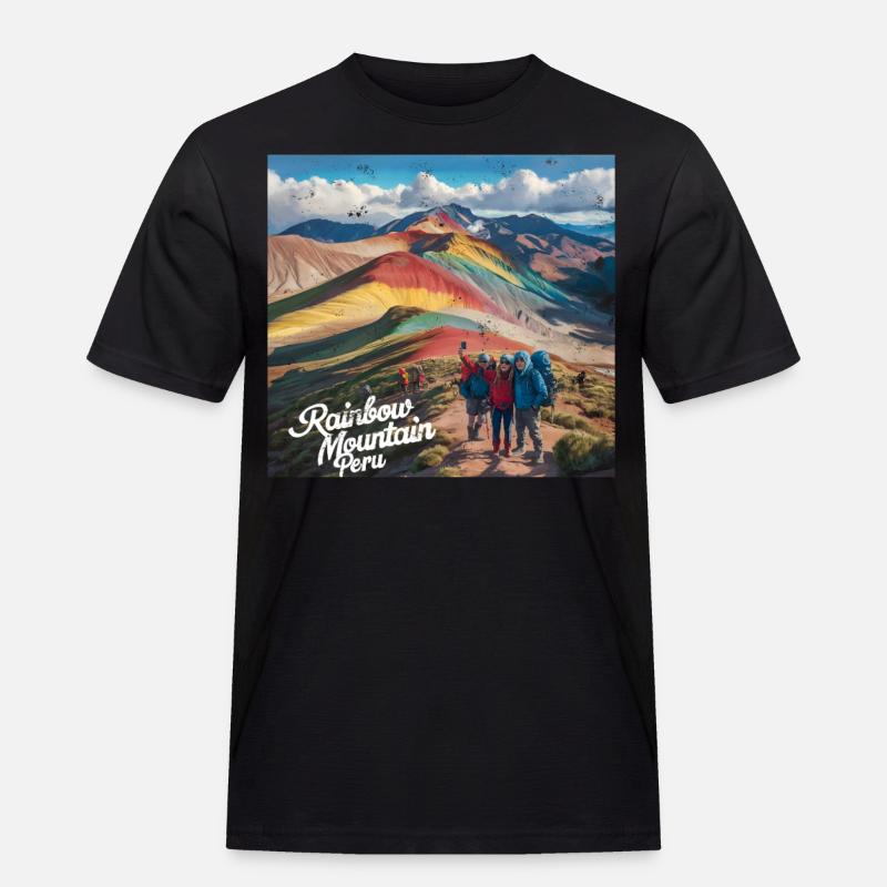 Rainbow Mountain Peru - Männer Workwear T-Shirt - Schwarz