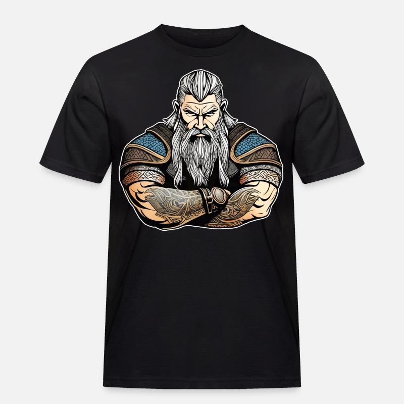 Stolzer Wikinger mit Tattoos - Männer Workwear T-Shirt - Schwarz