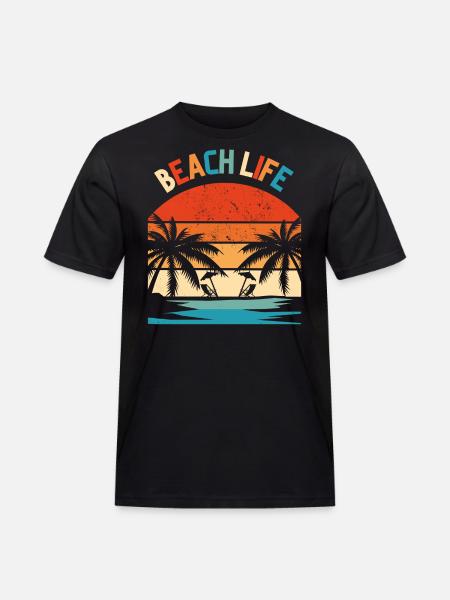 Beach Life Retro Sunset - Men's Workwear T-Shirt - black