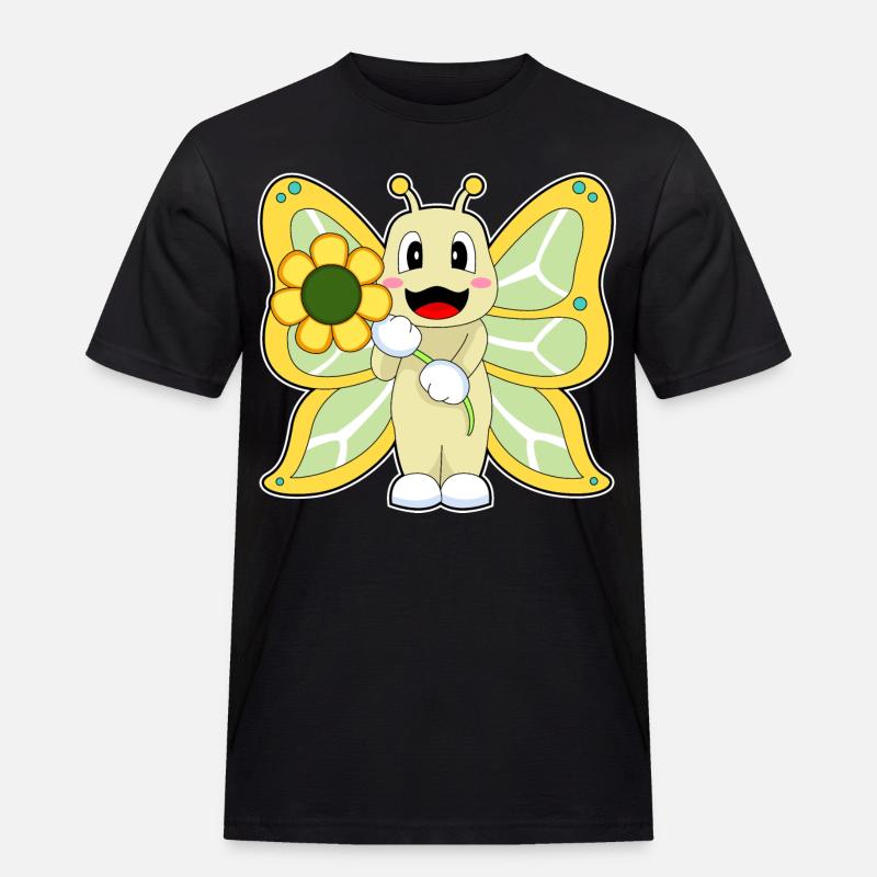 Schmetterling Blume - Männer Workwear T-Shirt - Schwarz