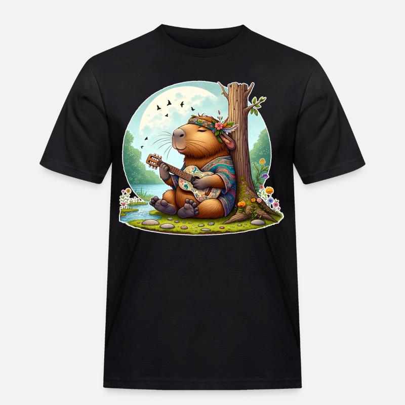 Capybara Guitar Hippie Peace - Men's Workwear T-Shirt - black