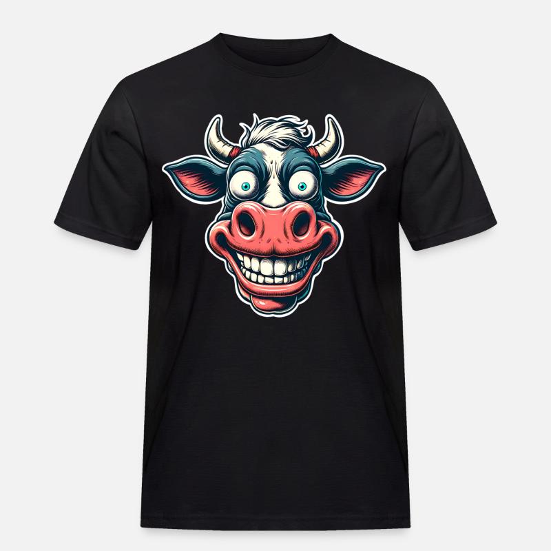 Kuh - Männer Workwear T-Shirt - Schwarz