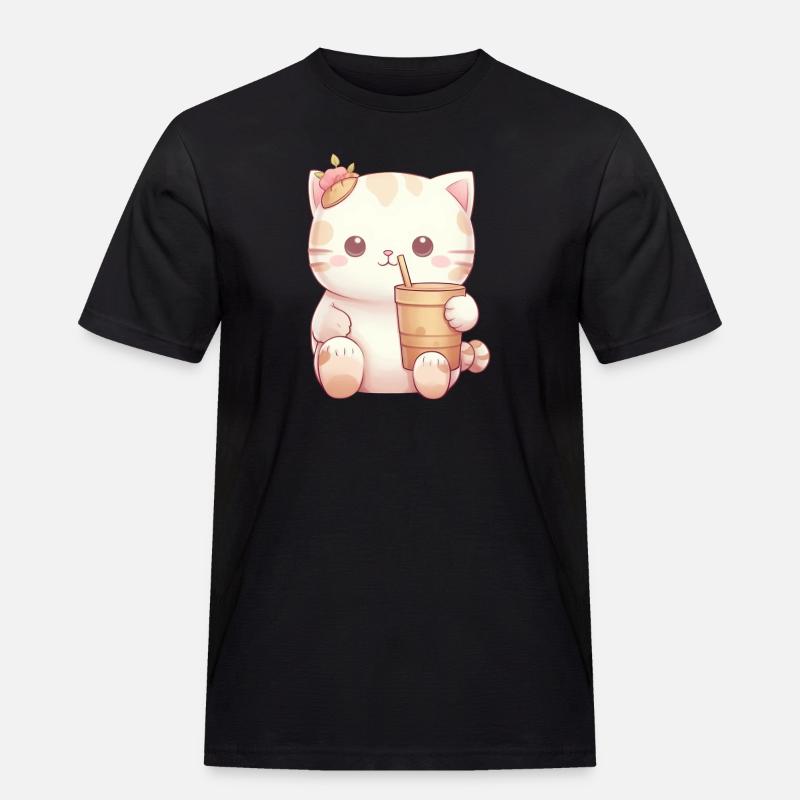 Cat in Bubble Tea Magic - Men's Workwear T-Shirt - black