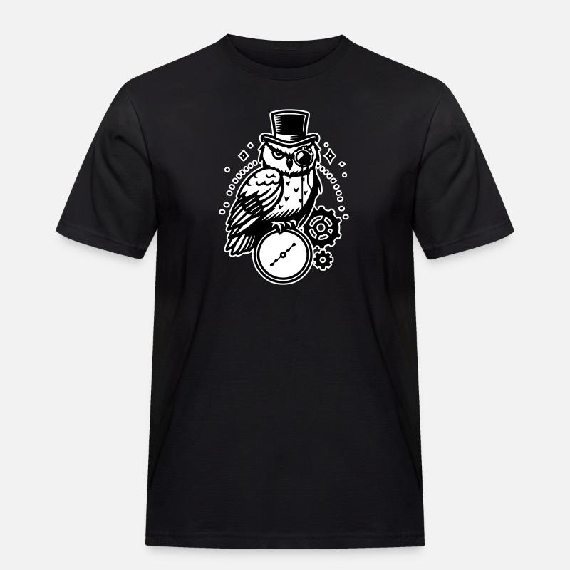 Steampunk Eule und Uhr Design - Männer Workwear T-Shirt - Schwarz