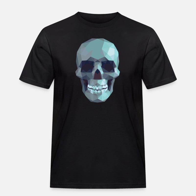 Low Poly Blue Skull – Geometrisch-Gotik-Stil - Männer Workwear T-Shirt - Schwarz