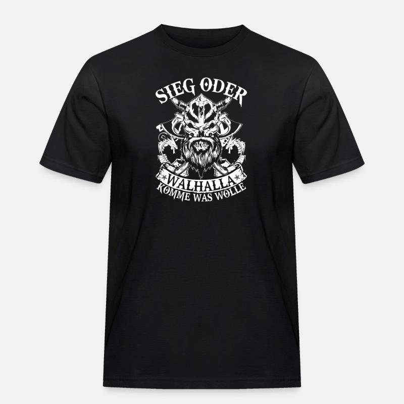 Sieg oder Walhalla - Männer Workwear T-Shirt - Schwarz