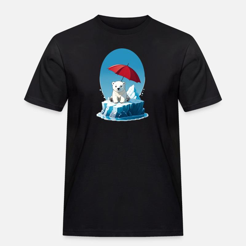Eisbär, Eis & Sonnenschirm - Männer Workwear T-Shirt - Schwarz