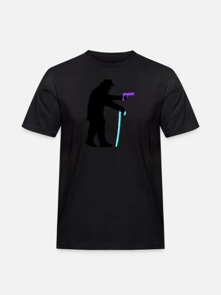 Grandpa robber silhouette with walking stick and gun - Men's Workwear T-Shirt - black