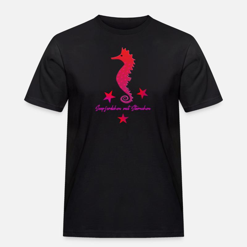 rotes Seepferd mit Sternchen - Männer Workwear T-Shirt - Schwarz