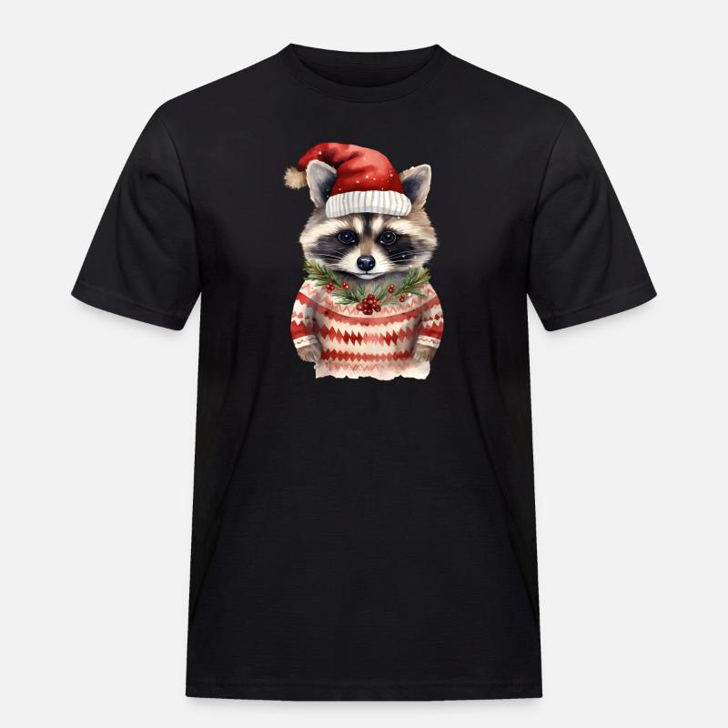Waschbär Weihnachtspullover - Männer Workwear T-Shirt - Schwarz