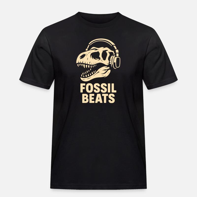 Fossil Beats Dinosaur mit Kopfhörer - Männer Workwear T-Shirt - Schwarz