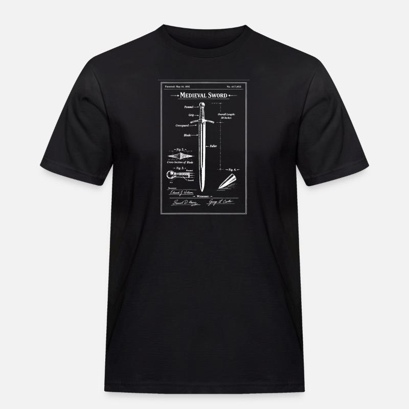 Mittelalterlicher Schwert-Bauplan - Männer Workwear T-Shirt - Schwarz