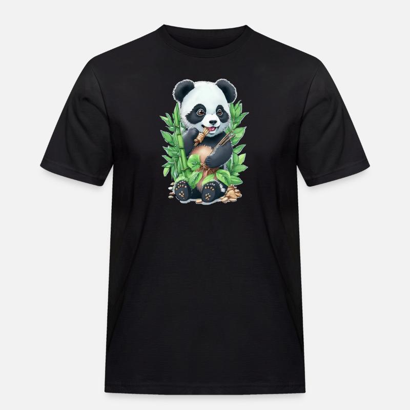 Panda bear eats bamboo - Men's Workwear T-Shirt - black