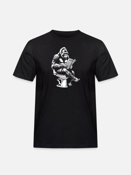Thoughtful gorilla reading newspaper - Men's Workwear T-Shirt - black