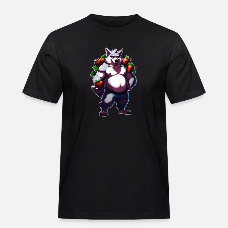 Wolf Erdbeere 1 - Männer Workwear T-Shirt - Schwarz