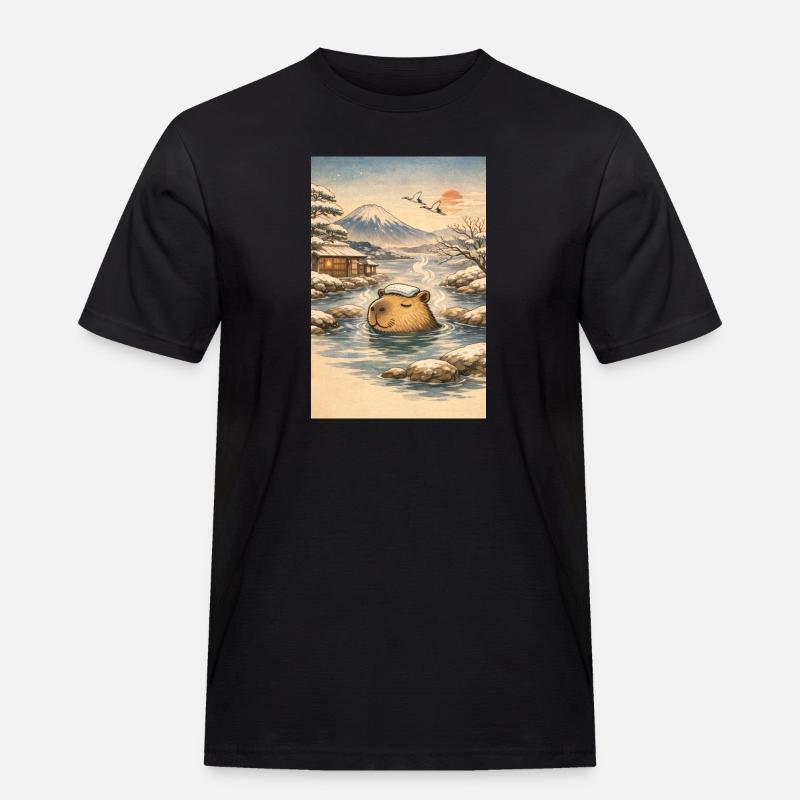 Onsen Capybara im Winterwald - Männer Workwear T-Shirt - Schwarz