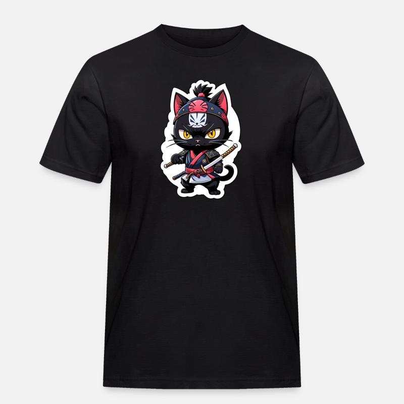 Ninja Katze - Samurai Kätzchen - Männer Workwear T-Shirt - Schwarz