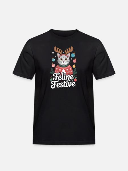 Feline Festive Christmas Cat Reindeer Antlers - Men's Workwear T-Shirt - black