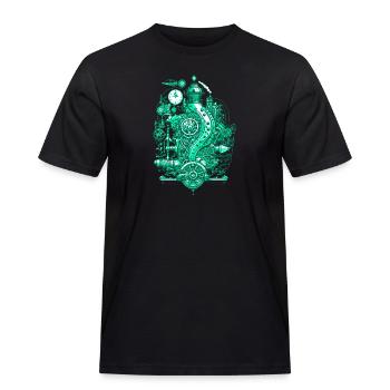 Steampunk steam engine with clockwork and technology - Men's Workwear T-Shirt - black - Front - AI Model Male 178 light (178cm)