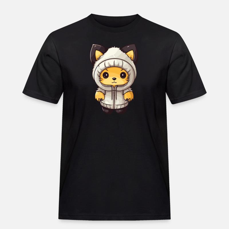 Fuchs Winter Comic Niedlich - Männer Workwear T-Shirt - Schwarz