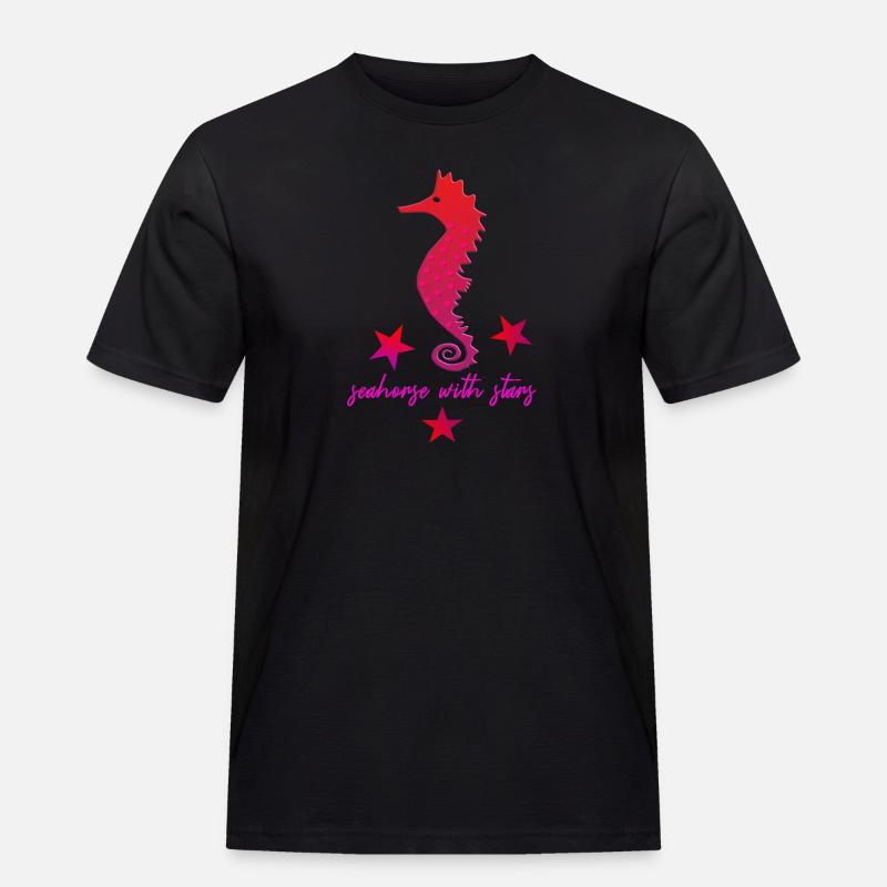 rotes Seepferdchen mit Sternchen pink - Männer Workwear T-Shirt - Schwarz