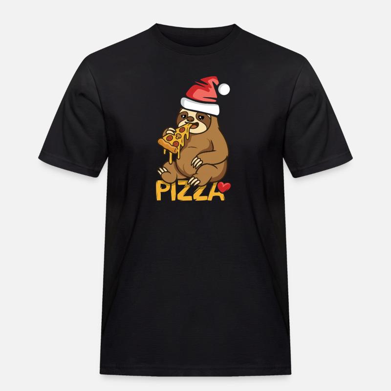 Faultier isst Pizza Weihnachtsdesign - Männer Workwear T-Shirt - Schwarz