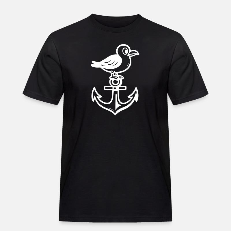 Möwe Anker Comic - Männer Workwear T-Shirt - Schwarz
