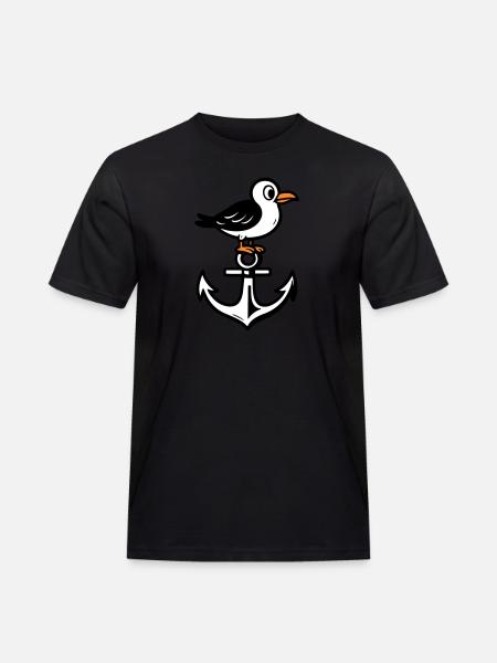 Möwe Anker Comic - Männer Workwear T-Shirt - Schwarz