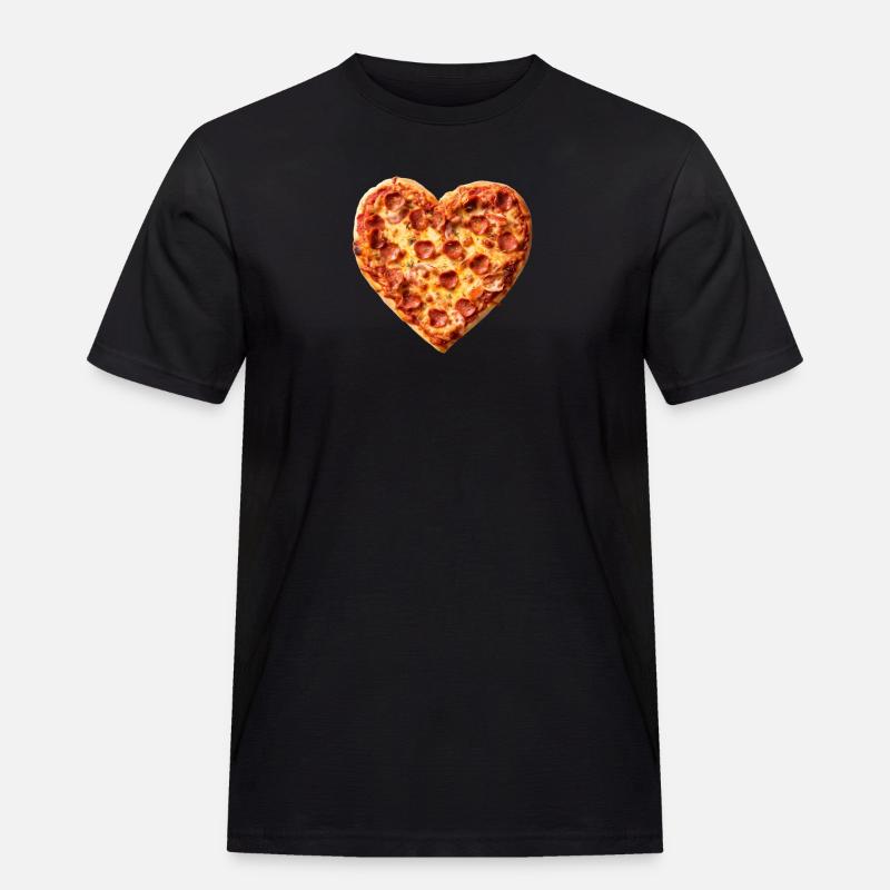 Herz-Pepperoni Pizza Muster - Männer Workwear T-Shirt - Schwarz