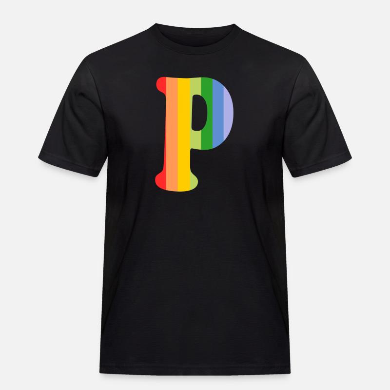 Buchstabe P Regenbogen - Männer Workwear T-Shirt - Schwarz
