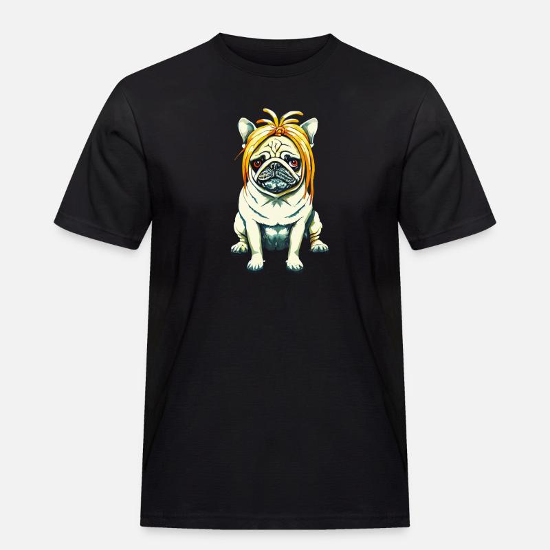 Mops mit Perücke #PugLife - Männer Workwear T-Shirt - Schwarz