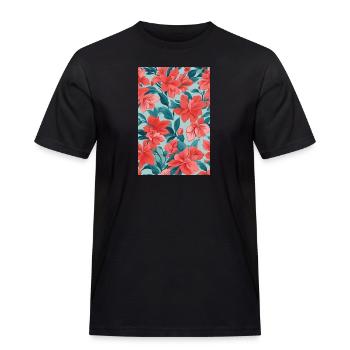 Rote Blumen - Männer Workwear T-Shirt - Schwarz - Vorne - AI Model Male 178 light (178cm)