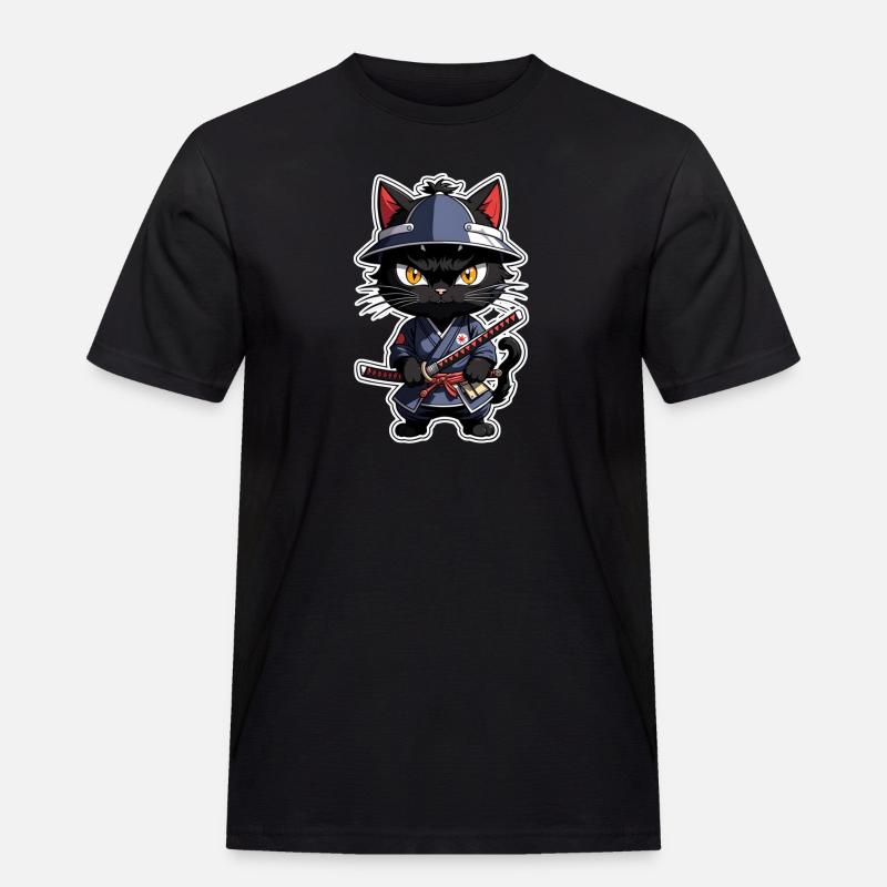 Ninja Katze - Samurai Kätzchen - Männer Workwear T-Shirt - Schwarz