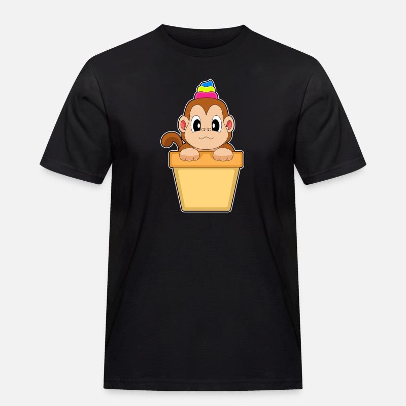 Affe Eisbecher - Männer Workwear T-Shirt - Schwarz