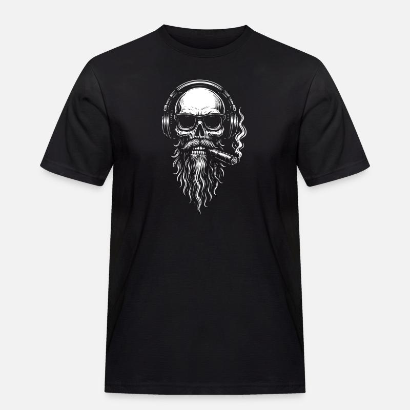 Einfarbiger Totenkopf-DJ mit Bart - Männer Workwear T-Shirt - Schwarz