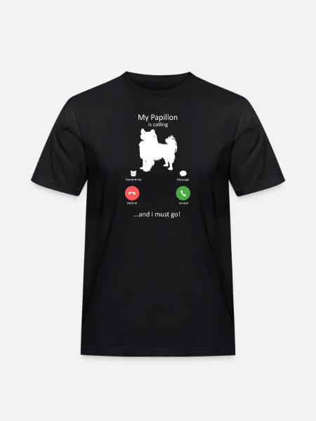 Papillon Dog Calling Smartphone Interface - Men's Workwear T-Shirt - black