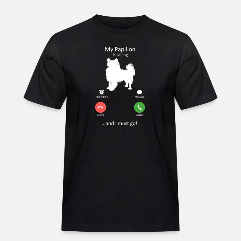 Papillon Dog Calling Smartphone Interface - Men's Workwear T-Shirt - black