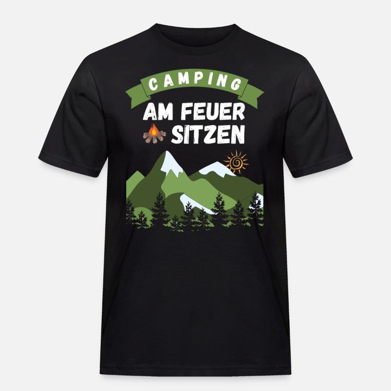 Camping am Feuer sitzen - Design - Männer Workwear T-Shirt - Schwarz