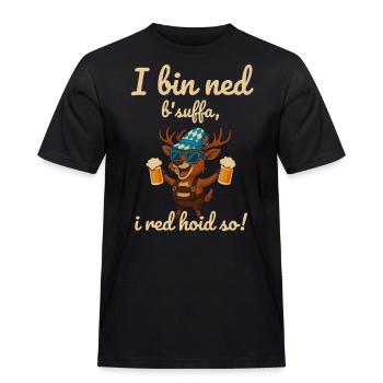 Bayrischer Hirsch mit Spruch und Bier - Männer Workwear T-Shirt - Schwarz - Vorne - AI Model Male 178 light (178cm)