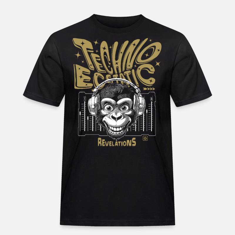 Offenbarungs-Shirt: Affe grinst zu Techno-Samples - Männer Workwear T-Shirt - Schwarz