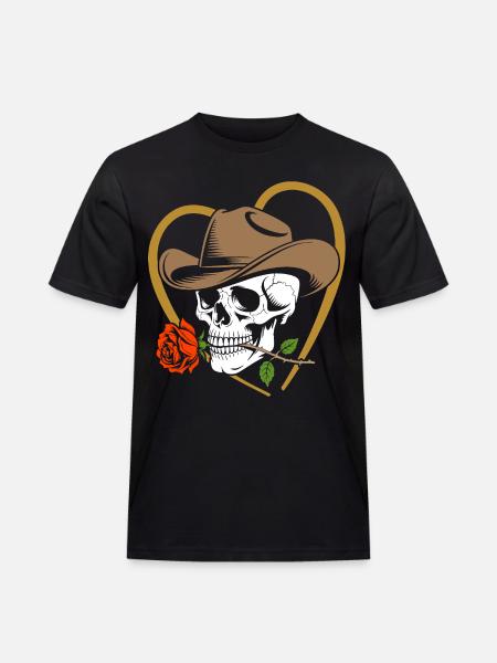 Skeleton cowboy with rose and hat - Men's Workwear T-Shirt - black