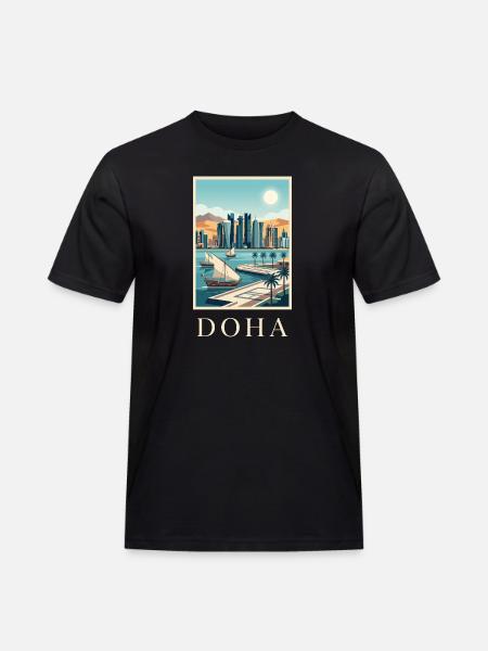 Doha Waterfront Cityscape Katar Reiseplakat - Männer Workwear T-Shirt - Schwarz